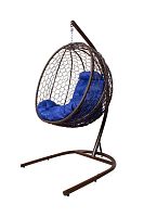 Подвесное кресло КАПЛЯ складной, с ротангом коричневое, синяя подушка