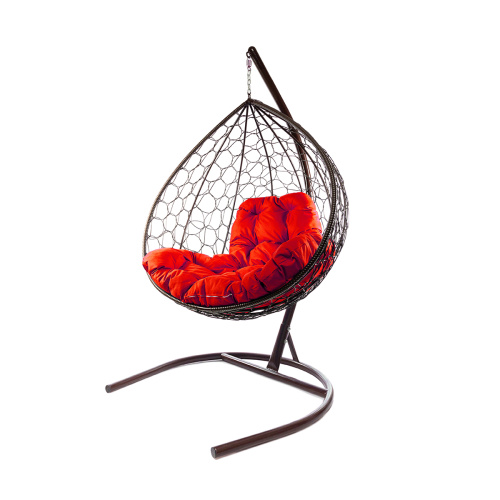Подвесное кресло XL с ротангом коричневое, красная подушка - купить в интернет-магазине Diopt.ru