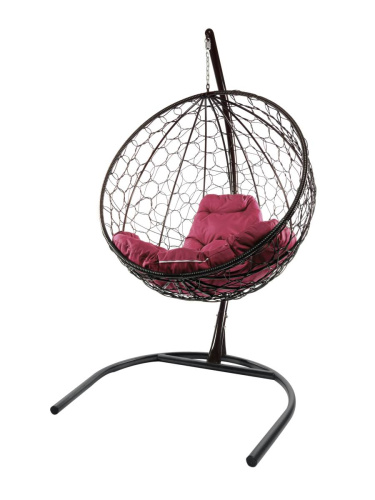 Подвесное кресло КРУГ с ротангом чёрное, бордовая подушка - купить в интернет-магазине Diopt.ru