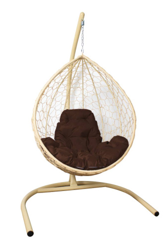 Подвесное кресло КАПЛЯ с ротангом бежевое, коричневая подушка - купить в интернет-магазине Diopt.ru