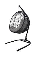 Подвесное кресло КАПЛЯ складной, с ротангом чёрное, серая подушка
