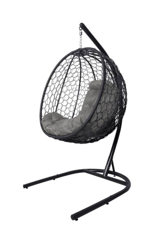 Подвесное кресло КАПЛЯ складной, с ротангом чёрное, серая подушка - купить в интернет-магазине Diopt.ru