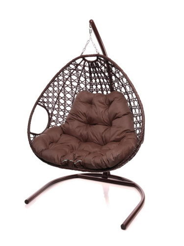 Подвесное кресло ДЛЯ ДВОИХ ЛЮКС с ротангом коричневое, коричневая подушка - купить в интернет-магазине Diopt.ru