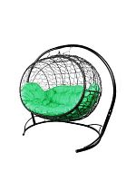 Подвесной диван УЛЕЙ с ротангом чёрный, зелёная подушка
