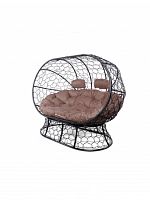 Диван ЛЕЖЕБОКА на подставке с ротангом чёрный, коричневая подушка