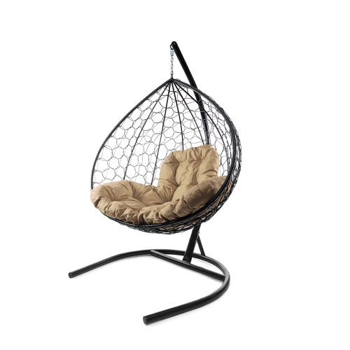 Подвесное кресло XL с ротангом чёрное, бежевая подушка - купить в интернет-магазине Diopt.ru