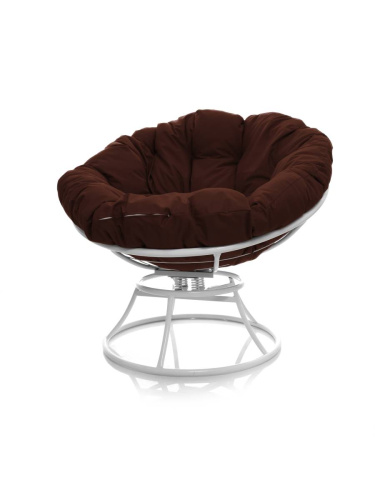 Кресло ПАПАСАН пружинка без ротанга белое, коричневая подушка - купить в интернет-магазине Diopt.ru