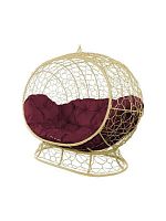 Диван УЛЕЙ на ножках с ротангом бежевый, бордовая подушка