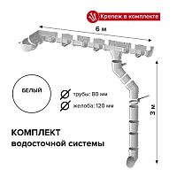 Комплект водосточной системы ТН ОПТИМА для ската 6 м (труба 1,5м), белый