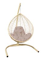 Подвесное кресло КАПЛЯ с ротангом бежевое, бежевая подушка