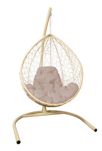 Подвесное кресло КАПЛЯ с ротангом бежевое, бежевая подушка - купить в интернет-магазине Diopt.ru