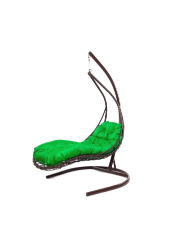 Подвесное кресло ЛЕЖАЧЕЕ, с ротангом коричневое, зеленая подушка - купить в интернет-магазине Diopt.ru