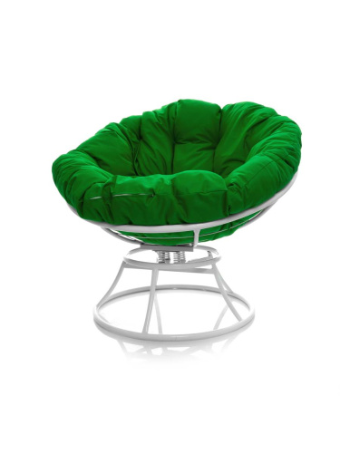 Кресло ПАПАСАН пружинка без ротанга белое, зелёная подушка - купить в интернет-магазине Diopt.ru