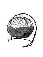 Подвесной диван УЛЕЙ с ротангом коричневый, серая подушка