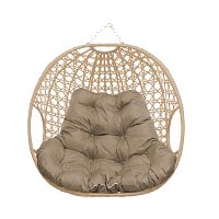 Подвесное кресло ДЛЯ ДВОИХ ЛЮКС, с ротангом, бежевое, бежевая подушка (БЕЗ СТОЙКИ)