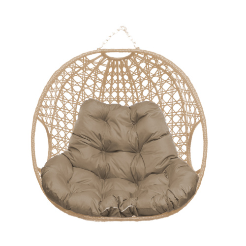 Подвесное кресло ДЛЯ ДВОИХ ЛЮКС, с ротангом, бежевое, бежевая подушка (БЕЗ СТОЙКИ) - купить в интернет-магазине Diopt.ru