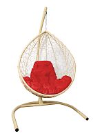 Подвесное кресло КАПЛЯ с ротангом бежевое, красная подушка