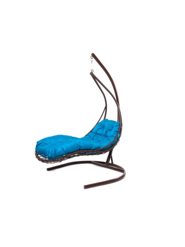 Подвесное кресло ЛЕЖАЧЕЕ, с ротангом коричневое, голубая подушка - купить в интернет-магазине Diopt.ru