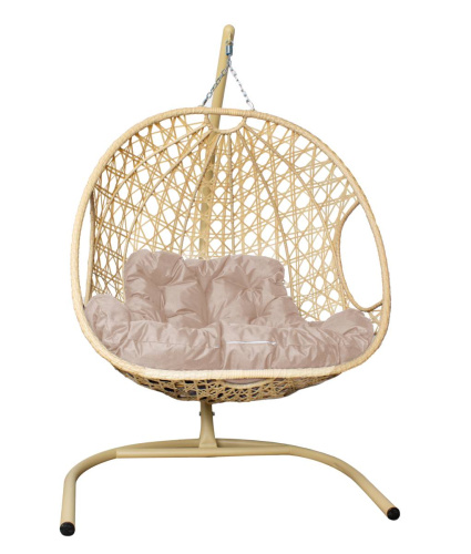 Подвесное кресло ДЛЯ ДВОИХ ЛЮКС с ротангом бежевое, бежевая подушка - купить в интернет-магазине Diopt.ru