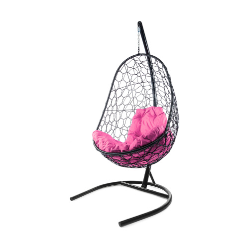 Подвесное кресло ОВАЛ с ротангом чёрное, розовая подушка - купить в интернет-магазине Diopt.ru