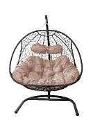 Подвесное кресло Добрыня  с ротангом черное, бежевая  подушка (Ткань оксфорд)