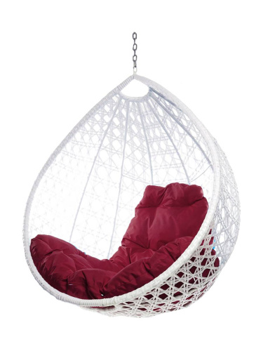 Подвесное кресло КАПЛЯ ЛЮКС с ротангом, белый, бордовая подушка (БЕЗ СТОЙКИ) - купить в интернет-магазине Diopt.ru