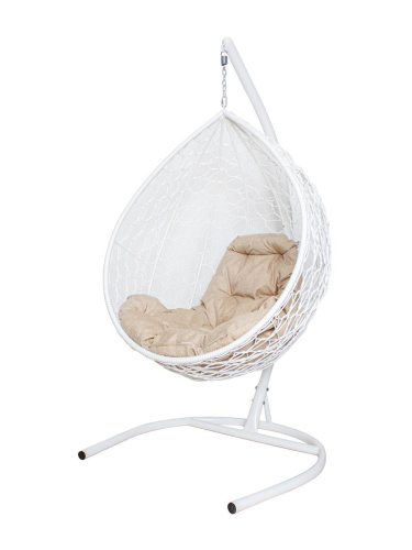 Подвесное кресло КАПЛЯ с ротангом белое, подушка Лен - купить в интернет-магазине Diopt.ru