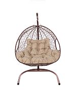 Подвесное кресло ДЛЯ ДВОИХ Home с ротангом коричневое, подушка Лен