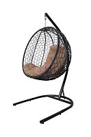 Подвесное кресло КАПЛЯ складной, с ротангом чёрное, бежевая подушка