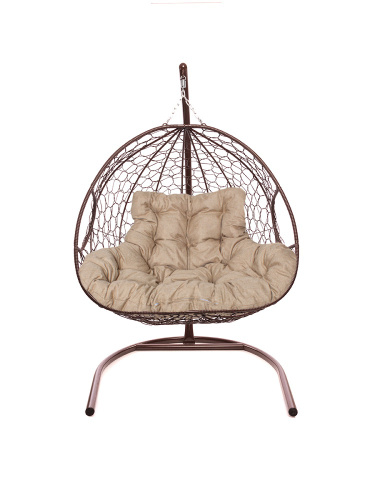 Подвесное кресло ДЛЯ ДВОИХ Home с ротангом коричневое, подушка Лен - купить в интернет-магазине Diopt.ru