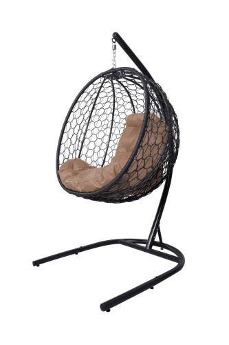 Подвесное кресло КАПЛЯ складной, с ротангом чёрное, бежевая подушка - купить в интернет-магазине Diopt.ru