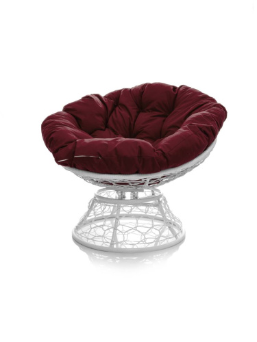 Кресло ПАПАСАН пружинка с ротангом белое, бордовая подушка - купить в интернет-магазине Diopt.ru