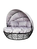 Диван Комфорт Козырек с ротангом, чёрный, серая подушка