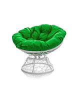 Кресло ПАПАСАН пружинка с ротангом белое, зелёная подушка