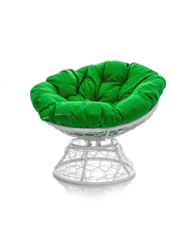 Кресло ПАПАСАН пружинка с ротангом белое, зелёная подушка - купить в интернет-магазине Diopt.ru