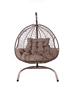 Подвесное кресло ДЛЯ ДВОИХ с ротангом коричневое, подушка Какао