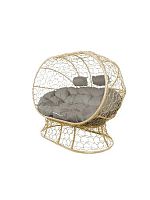 Диван ЛЕЖЕБОКА на подставке с ротангом бежевый, серая подушка