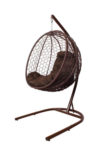 Подвесное кресло КАПЛЯ складной, с ротангом коричневое, коричневая подушка - купить в интернет-магазине Diopt.ru