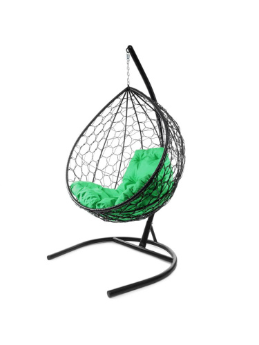 Подвесное кресло КАПЛЯ с ротангом чёрное, зелёная подушка - купить в интернет-магазине Diopt.ru
