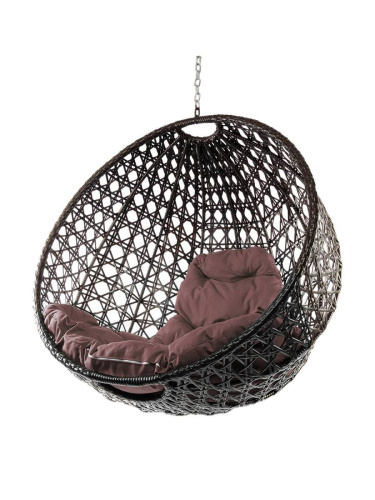 Подвесное кресло КРУГ ЛЮКС с ротангом, коричневый, коричневая подушка (БЕЗ СТОЙКИ) - купить в интернет-магазине Diopt.ru