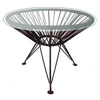 Стол РАКУШКА со стеклом, с ротангом, коричневый