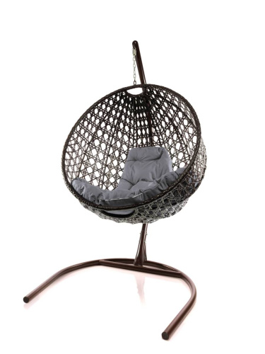 Подвесное кресло КРУГ ЛЮКС с ротангом коричневое, серая подушка - купить в интернет-магазине Diopt.ru