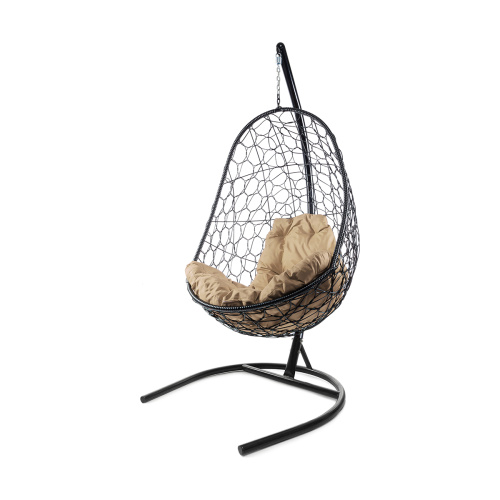 Подвесное кресло ОВАЛ с ротангом чёрное, бежевая подушка - купить в интернет-магазине Diopt.ru