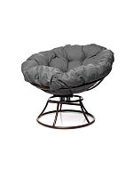 Кресло ПАПАСАН пружинка без ротанга коричневое, серая подушка