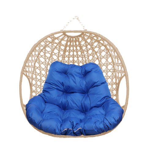 Подвесное кресло ДЛЯ ДВОИХ ЛЮКС, с ротангом, бежевое, синяя подушка (БЕЗ СТОЙКИ) - купить в интернет-магазине Diopt.ru