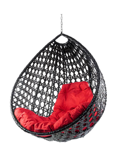 Подвесное кресло КАПЛЯ ЛЮКС с ротангом, чёрный, красная подушка (БЕЗ СТОЙКИ) - купить в интернет-магазине Diopt.ru