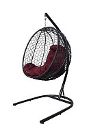 Подвесное кресло КАПЛЯ складной, с ротангом чёрное, бордовая подушка