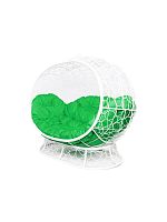 Диван УЛЕЙ на ножках с ротангом белый, зелёная подушка