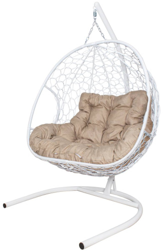 Подвесное кресло ДЛЯ ДВОИХ Home с ротангом белое, подушка Лен - купить в интернет-магазине Diopt.ru