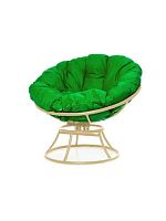 Кресло ПАПАСАН пружинка без ротанга бежевое, зелёная подушка